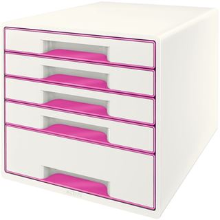 LEITZ Schubladenbox WOW Cube perlwei&szlig;/pink 52142023, DIN A4 mit