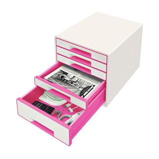 LEITZ Schubladenbox WOW Cube perlwei&szlig;/pink 52142023, DIN A4 mit
