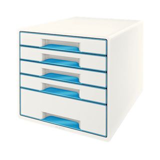 LEITZ Schubladenbox WOW Cube perlwei&szlig;/blau 52142036, DIN A4 mit