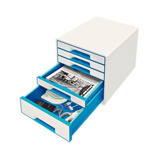 LEITZ Schubladenbox WOW Cube perlwei&szlig;/blau 52142036, DIN A4 mit