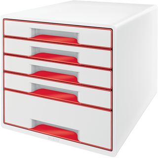 LEITZ Schubladenbox WOW Cube perlwei&szlig;/rot 52142026, DIN A4 mit
