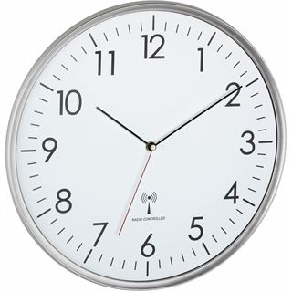 TFA&reg; Funkwanduhr wei&szlig; silber Kunststoff, &Oslash; 33,0 cm