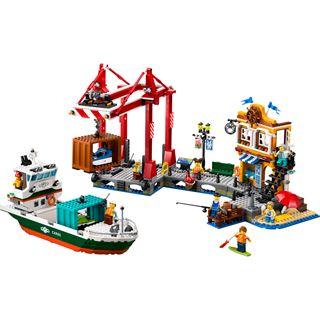 LEGO City 60422 Hafen mit Frachtschiff, Spielzeug-Schiff mit