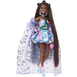 Mattel Barbie Extra Fancy Puppe im lila Kleid mit Teddymuster