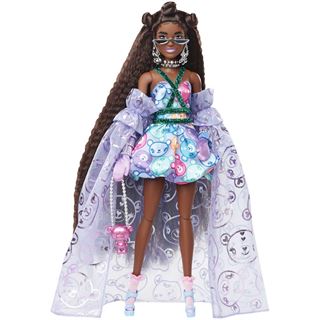 Mattel Barbie Extra Fancy Puppe im lila Kleid mit Teddymuster