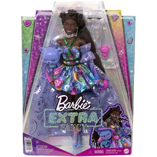 Mattel Barbie Extra Fancy Puppe im lila Kleid mit Teddymuster