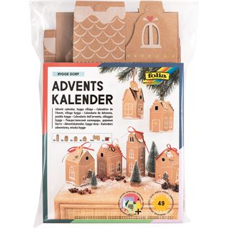 folia Adventskalender Hygge Dorf natur, weiß, rot
