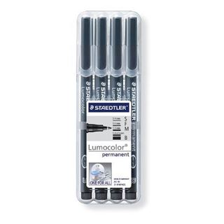 STAEDTLER 4 Lumocolor Folienstifte schwarz 0,4 + 0,6 + 1,0 + 2,5 mm