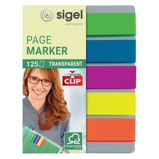 SIGEL Haftmarker transparent mit Clip Haftmarker farbsortiert 5x 25