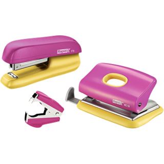 Rapid Locher und Heftger&auml;te Set Mini pink/gelb