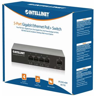 Intellinet 5-Port Gigabit Ethernet PoE+ Switch 4x PSE PoE+