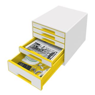 LEITZ Schubladenbox WOW Cube perlwei&szlig;/gelb 52142016, DIN A4 mit