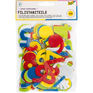 folia Bastelfilz Zahlen sortiert weiß, gelb, rot, blau,