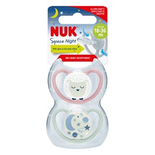 NUK Space Night Silikon-Schnuller 0-6M, 2 St, rosa/mint