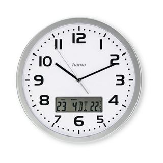 hama digitale Funkwanduhr Moorea wei&szlig; silber Kunststoff,