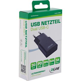 30 Watt InLine USB Netzteil Ladegerät Dual USB-C, PD, PPS,