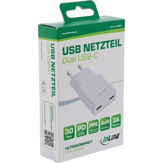 30 Watt InLine USB Netzteil Ladegerät Dual USB-C, PD, PPS,