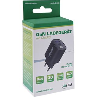 InLine USB PD Netzteil, GaN Ladegerät, 2-Port, USB-C + USB-A,