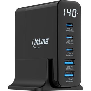 InLine USB PD Netzteil, GaN Ladegerät, 5-Port, USB-C + USB-A,