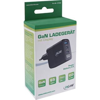 InLine USB PD Netzteil, GaN Ladegerät, 3-Port, USB-C + USB-A,