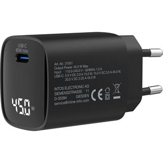 InLine USB PD Netzteil, GaN Ladegerät, 1-Port, USB-C, 45W, mit