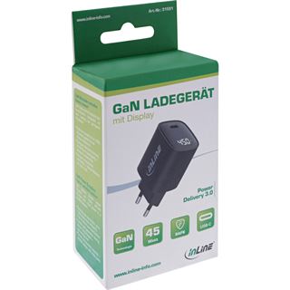 InLine USB PD Netzteil, GaN Ladegerät, 1-Port, USB-C, 45W, mit