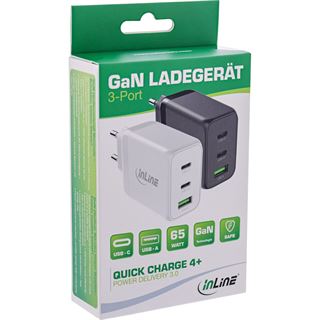 InLine USB PD Netzteil, GaN Ladegerät, 3-Port, Dual USB-C+USB-A,