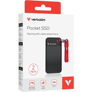2TB VERBATIM SSD USB 3.2, Typ-C, Pocket, schwarz-rot (R) 1000MB/s,