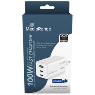 MediaRange Ladegerät 100W 3-Port 2x USB-C u. 1x USB-A, weiß