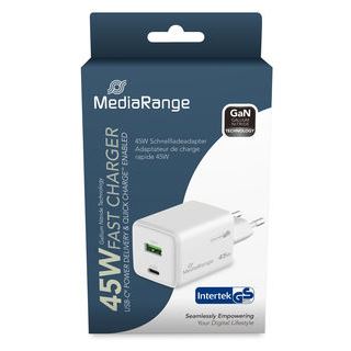 MediaRange Ladeger&auml;t 43W 2-Port 1x USB-A/1x USB-C GaN, wei&szlig;