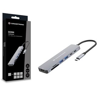 Conceptronic Dock USB-C->HDMI,2xUSB-C,SD,TF,100WPD 25cm gr