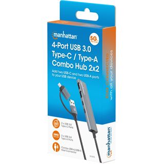 Manhattan 4-Port USB A/C Hub 2x USB-A 2x USB-C Ports