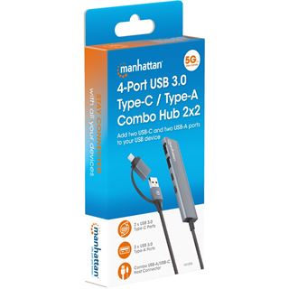 Manhattan 4-Port USB A/C Hub 2x USB-A 2x USB-C Ports