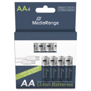 MediaRange 4 USB-Akkus mit Ladekabel Mignon AA 1400 mAh