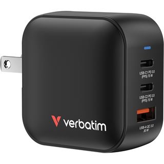 Verbatim Mini GaN Charger 70W 2xUSB-C PD, 1xUSB-A QC 3.0