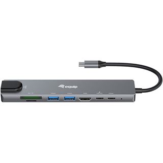 Equip Adapter USB-C -> HDMI,GbE,3xUSB3.2 Gen1,SD/TF,PD 100W
