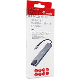 Equip Adapter USB-C -> HDMI,GbE,3xUSB3.2 Gen1,SD/TF,PD 100W