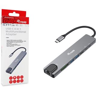 Equip Adapter USB-C -> HDMI,GbE,3xUSB3.2 Gen1,SD/TF,PD 100W