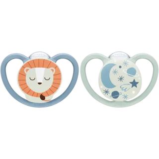 NUK Space Night Silikon-Schnuller 6-18M, 2 St, blau/mint