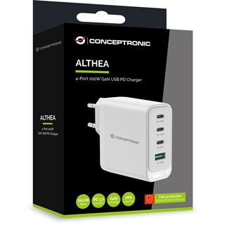 Conceptronic Ladegerät 4Port 100W,3xUSB-C,1xUSB-A weiß