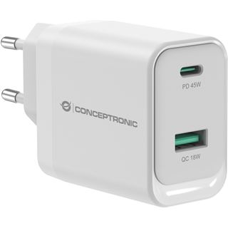 Conceptronic Ladeger&auml;t 2Port 45W,1xUSB-C,1xUSB-A wei&szlig;