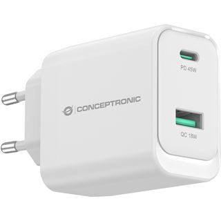 Conceptronic Ladeger&auml;t 2Port 45W,1xUSB-C,1xUSB-A wei&szlig;