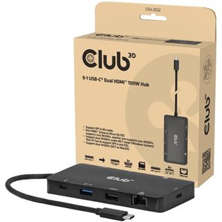 Club 3D USB-C 9in1-HUB >2xHDMI/2xUSB/USB-C/LAN 4K60Hz PD100W retail