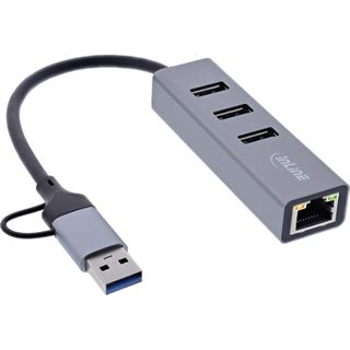 InLine 4in1 Gigabit Hub, USB-C & USB-A, 1x RJ45, 3x USB 3.2 Gen.1