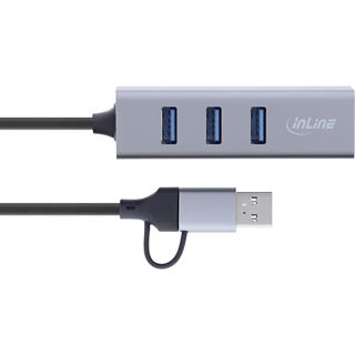 InLine 4in1 Gigabit Hub, USB-C & USB-A, 1x RJ45, 3x USB 3.2 Gen.1