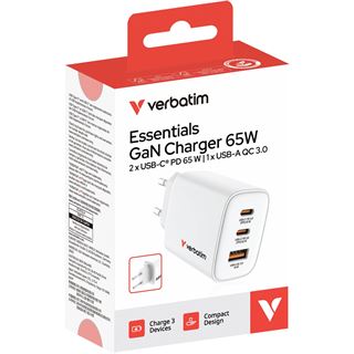 Verbatim Essentials Charger 3 Port 65W USB-A/C white