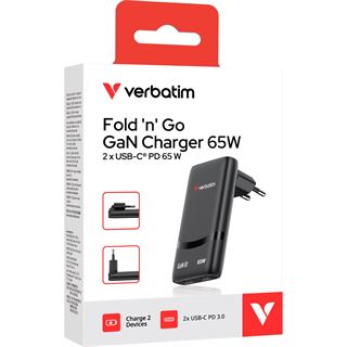 Verbatim Fold Go Charger 2 Port 65W USB-C black