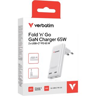 Verbatim Fold Go Charger 2 Port 65W USB-C white