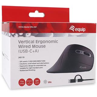 Equip Ergonomische Maus USB-A/-C Stker 1.80m Rechts schwarz