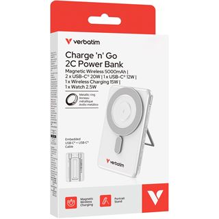 Verbatim Charge ?n? Go 2 USB-C cables 5000 Power Bank Silver